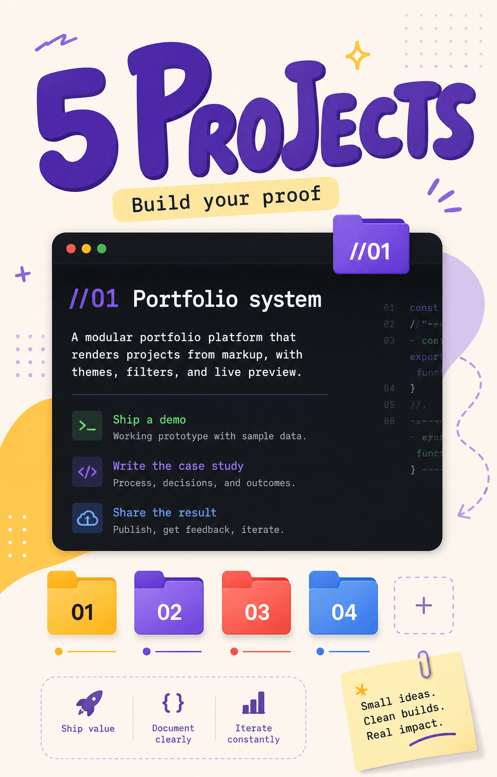 Playful project portfolio carousel template preview